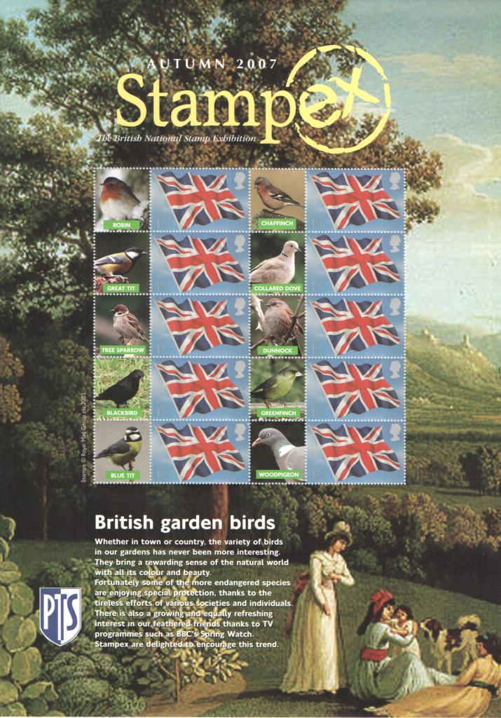 2007 GB - BC-116 - Stampex Autumn Garden Birds Smiler Sheet